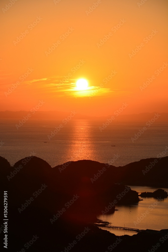 展海峰から見た九十九島の夕日