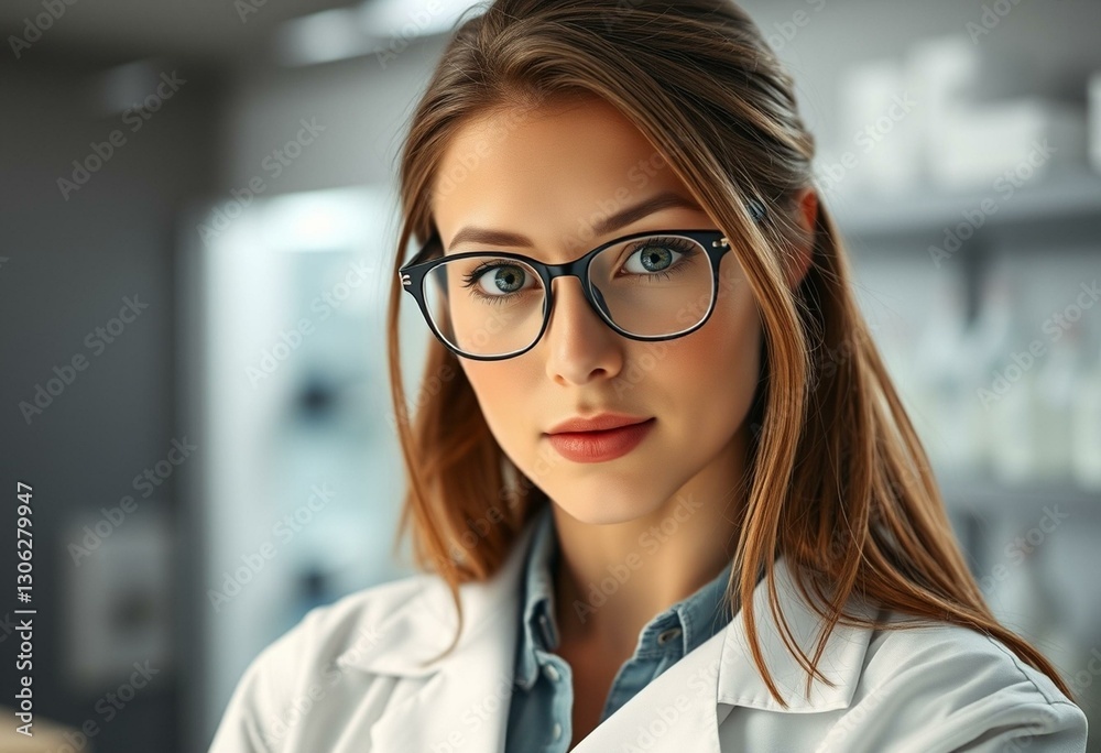 A curious female scientist in a modern laboratory A curious female scientist in a modern laboratory