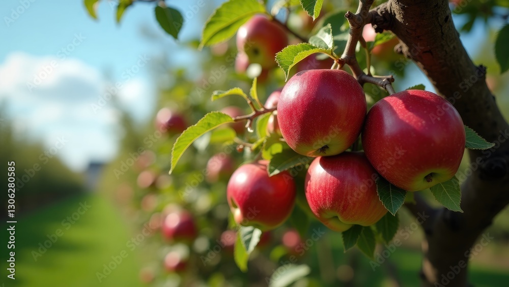 Abundance of mature red apples on a typical apple tree in a Dutch orchard as autumn approaches. Abundance of mature red apples on a typical apple tree in a Dutch orchard as autumn approaches.
