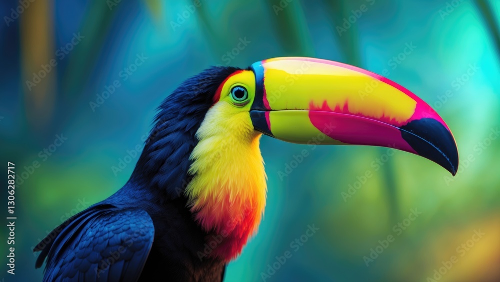 Obraz premium Colorful keel-billed toucan in profile view