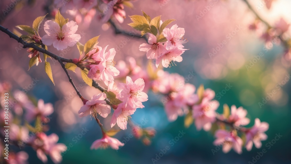 Blossoming cherry trees and pink petals in the springtime. Blossoming cherry trees and pink petals in the springtime.