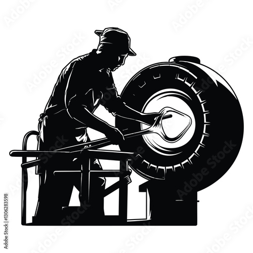 Glassblower Crafting Silhouette, Vector, Icon, Logo, White Background.