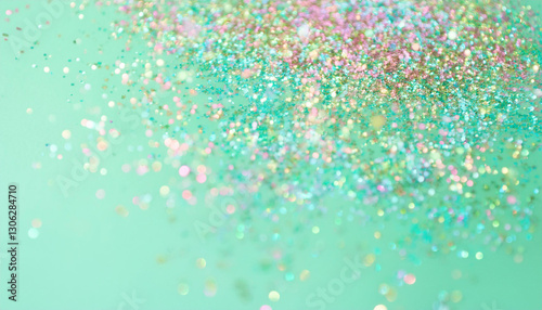 カラフルなラメと緑色のテクスチャー背景