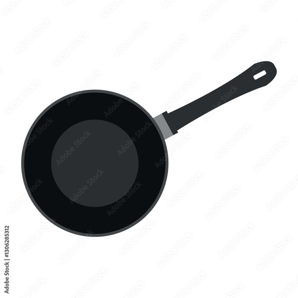 Frying pan icon vector, flat style frying pan icon, frying pan icon vector flat design template, frying pan silhouette vector in trendy flat style illustration isolated on white background. Frying pan icon vector, flat style frying pan icon, frying pan icon vector flat design template, frying pan silhouette vector in trendy flat style illustration isolated on white background.