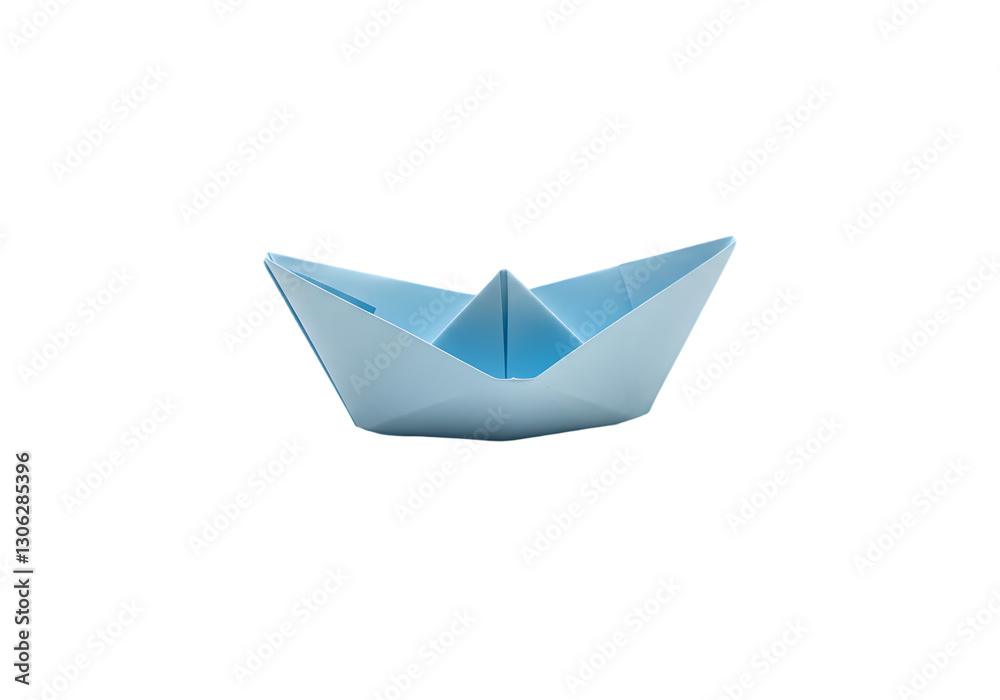Blue Paper Boat Floating in Still Water Representing Childhood Memories and Creativity in a Minimalist Style Blue Paper Boat Floating in Still Water Representing Childhood Memories and Creativity in a Minimalist Style