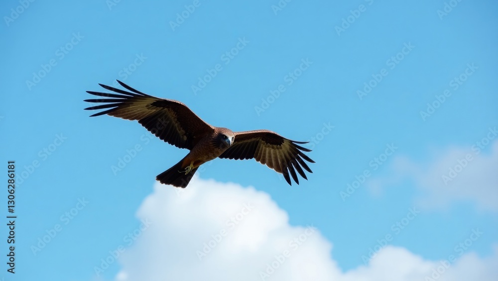 black kite soaring gracefully against a blue sky, wings spread wide black kite soaring gracefully against a blue sky, wings spread wide
