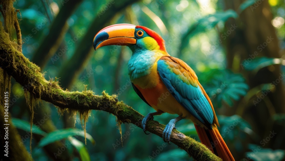 Image of a Ramphastos toco, commonly known as Toco Toucan, a distinctive bird found in the tropical rainforests of South America. Image of a Ramphastos toco, commonly known as Toco Toucan, a distinctive bird found in the tropical rainforests of South America.
