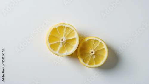 Half a lemon displayed alongside its whole counterpart on a light backdrop, viewed from above.