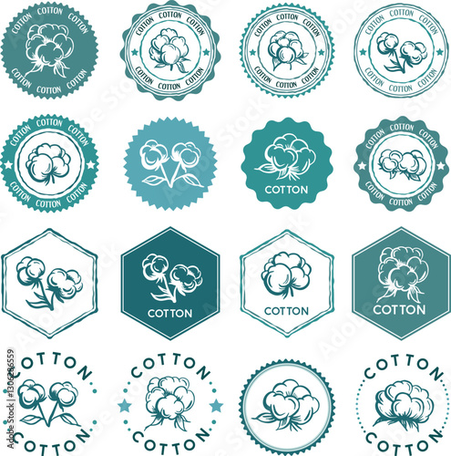 Cotton labels, stickers, tags and badges collection. Vector decoration elements for clothing industry design.