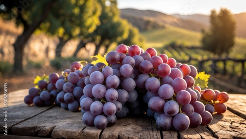 Argentinian Malbec Grapes: Renowned as the leading varietal of Argentina, home to the world's most extensive Malbec vineyards. Malbec Lujan de Cuyo holds the distinction of being America's inaugura... photo