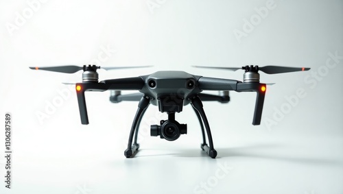 Advanced RC quadcopter drone equipped with a 4K camera for aerial photography showcased in an artistic abstract image on a white backdrop. photo