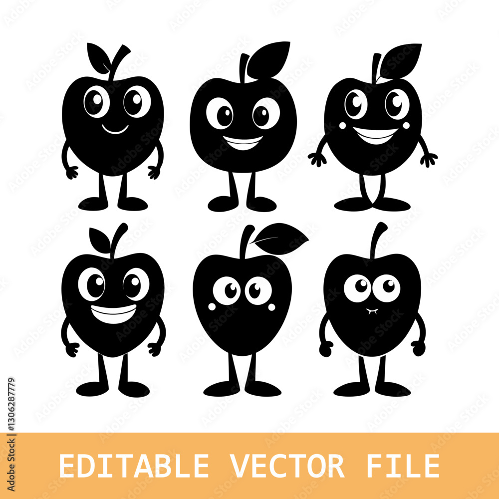 Obraz premium Apple fruit. Cute vector character set in various action emotions