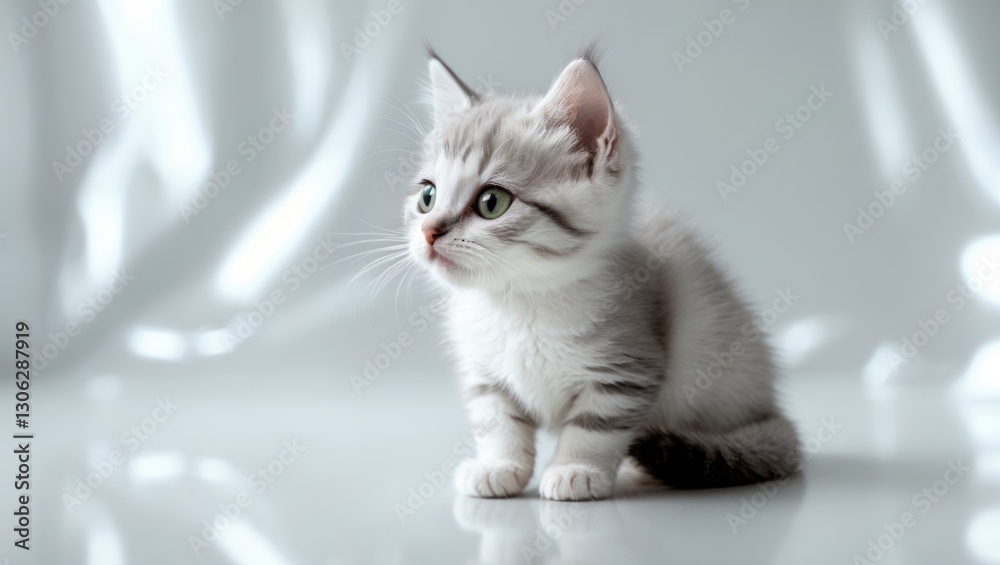 kitten gazes to the side against a light backdrop kitten gazes to the side against a light backdrop
