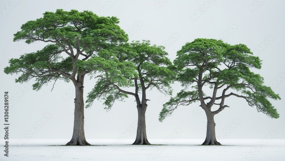 Obraz premium Isolated tall trees against a plain white backdrop.