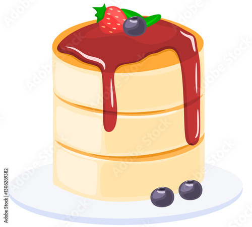 Pancakes with strawberry jam and fruit topping
