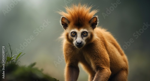 Adult Portrait of the Javan Langur, also known as Javan Lutung, trachypithecus auratus photo