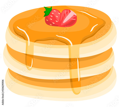 Pancakes with maple syrup and strawberry topping
