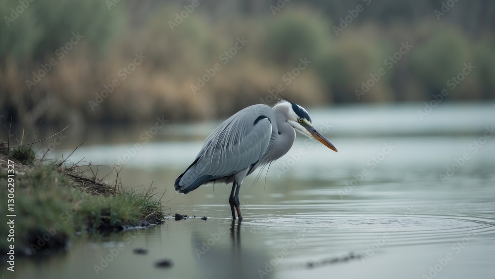 Obraz premium solitary bird by the riverside evoking a sense of solitude