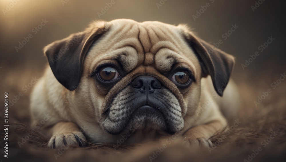 Pug with charming, beseeching eyes appears downcast. Lovely canine emotions Pug with charming, beseeching eyes appears downcast. Lovely canine emotions
