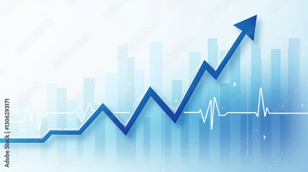 A stock illustration symbolizing Economic growth with Blue and white colors, incorporating Clean lines, Medical cross A stock illustration symbolizing Economic growth with Blue and white colors, incorporating Clean lines, Medical cross