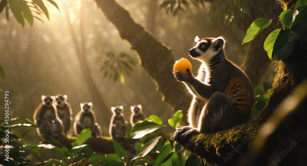 Fototapeta premium Lemur enjoying a snack