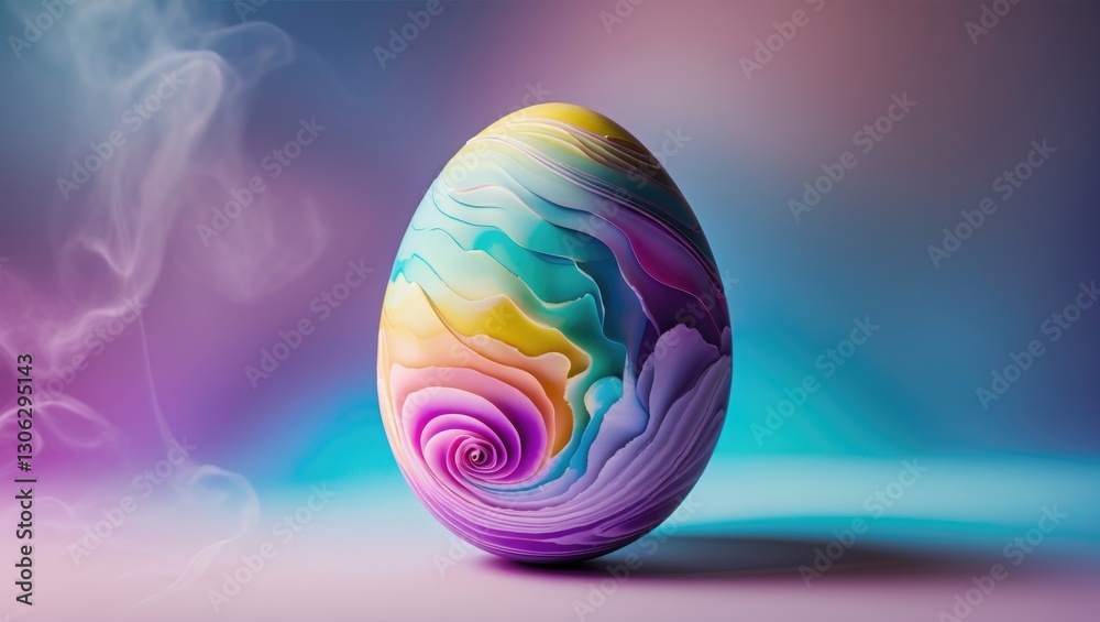 Vibrant contemporary Easter egg design featuring a swirled multicolored pattern, minimalistic Easter theme.