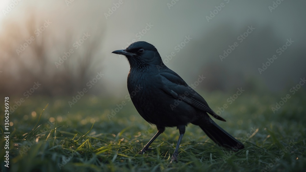 Skipton, Great Britain - February 16, 2019: annoyed female blackbird on the grass Skipton, Great Britain - February 16, 2019: annoyed female blackbird on the grass