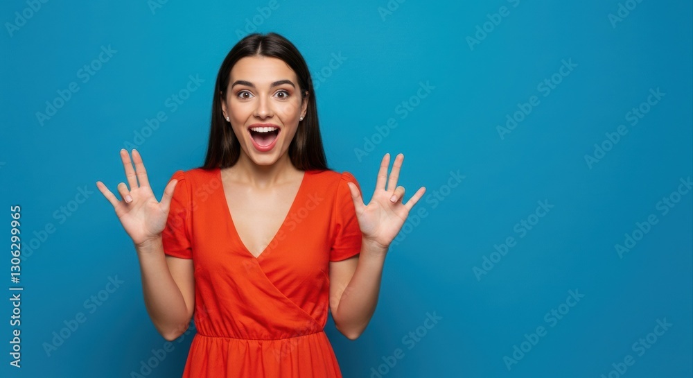Fototapeta premium Excited woman counting to five.