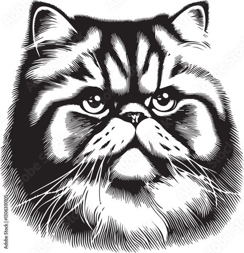 Persian cat vector in black and white