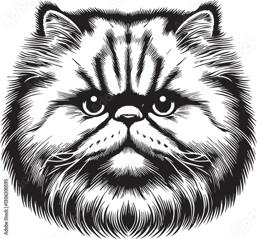 Persian cat vector in black and white