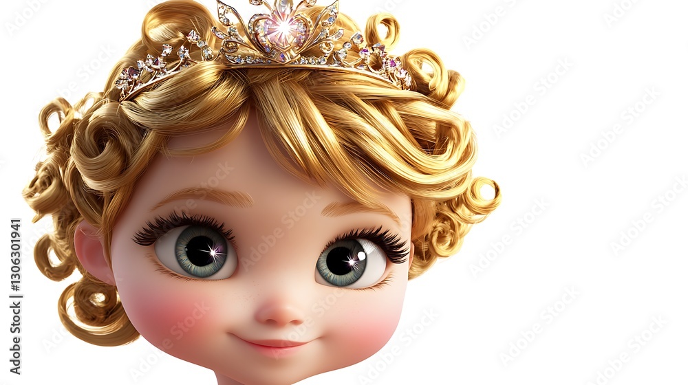 Enchanting 3D Cartoon Baby Princess with Golden Curls: A Fairy Tale Dream Enchanting 3D Cartoon Baby Princess with Golden Curls: A Fairy Tale Dream