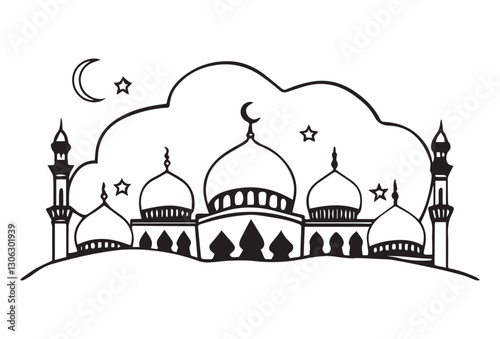 Graceful Mosque Silhouettes Pack,Minimalist Mosque Silhouettes: 6 Variations in Vector Format.