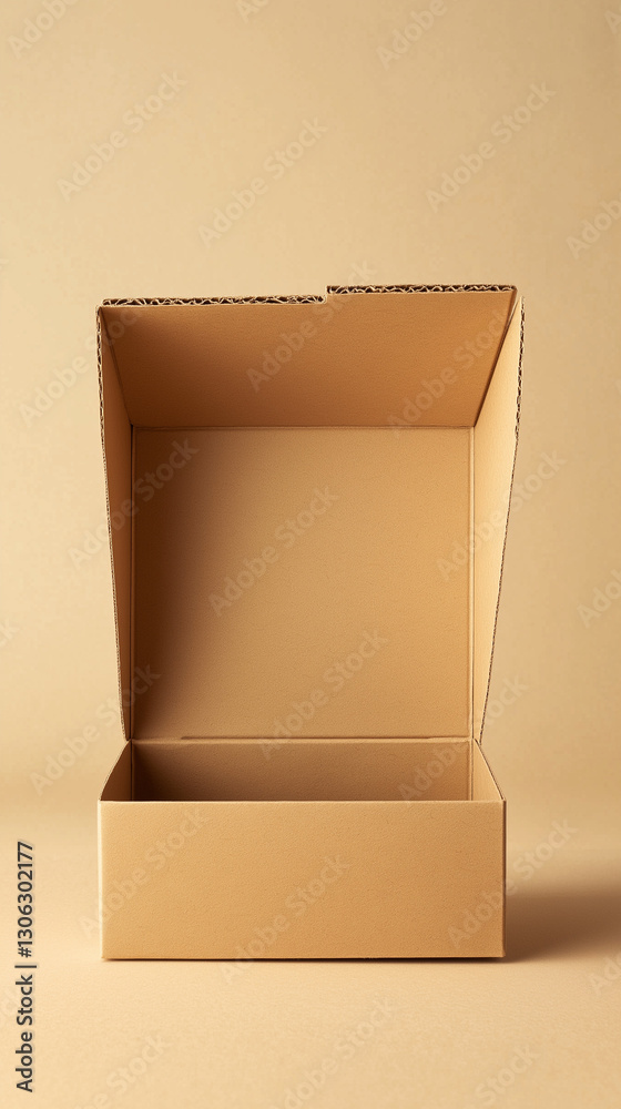 Open kraft box made of recycled cardboard