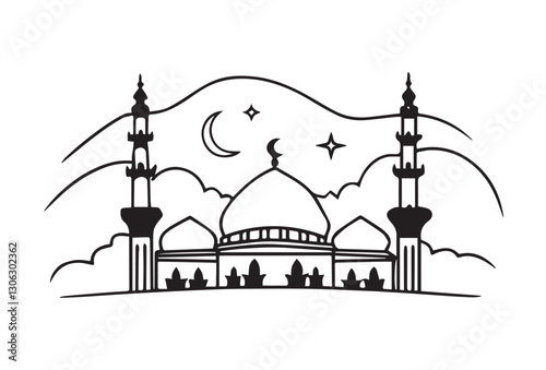 Graceful Mosque Silhouettes Pack,Minimalist Mosque Silhouettes: 6 Variations in Vector Format.