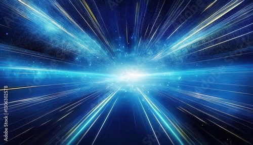 futuristic hyperspace jump with glowing blue light streaks, abstract cosmic speed motion, sci-fi space travel background

 photo