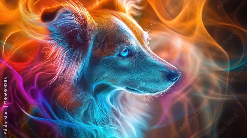 Naklejka premium Dog in Fire Colors Smoke Background