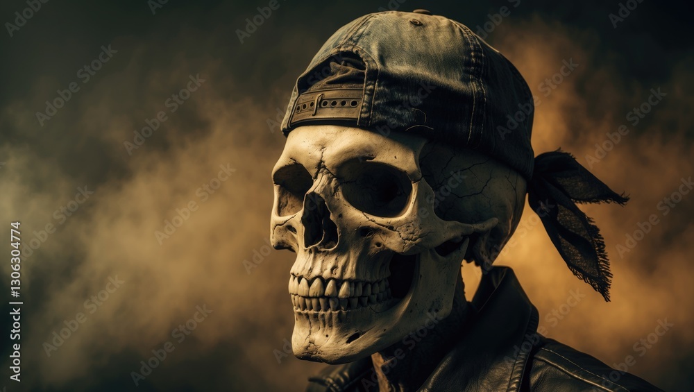 Stylized Skull Wearing a Cap and Bandana Stylized Skull Wearing a Cap and Bandana