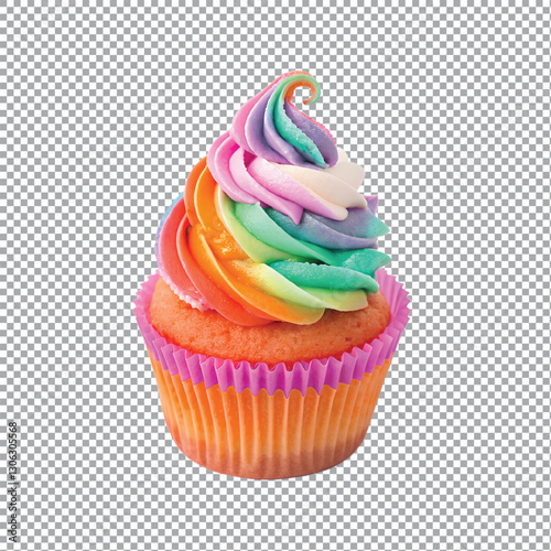 Rainbow sprinkle cupcake isolated on a transparent background