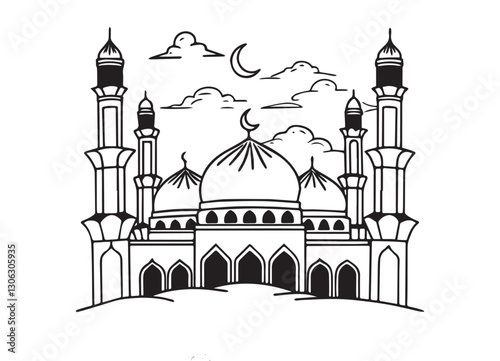 Graceful Mosque Silhouettes Pack,Minimalist Mosque Silhouettes: 6 Variations in Vector Format.