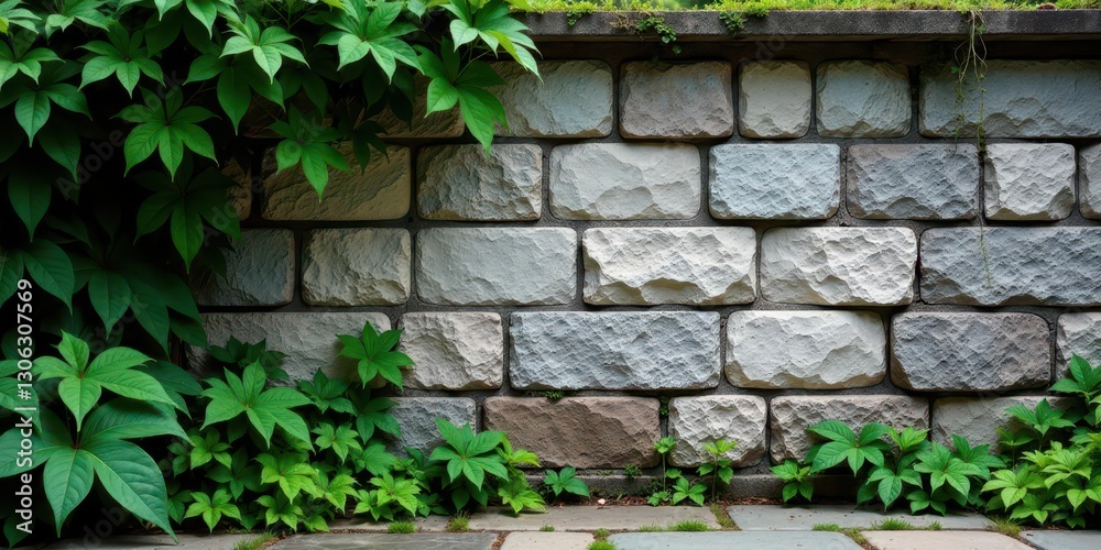 Lush Green Foliage Cascading Down a Rustic Stone Wall Creating a Serene Natural Scene Lush Green Foliage Cascading Down a Rustic Stone Wall Creating a Serene Natural Scene