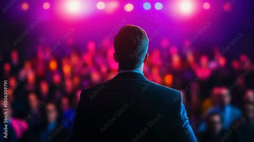 Entrepreneur Presenting Innovative Startup Ideas to Engaged Audience Entrepreneur Presenting Innovative Startup Ideas to Engaged Audience
