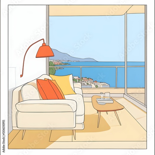 Coastal Living Room Illustration