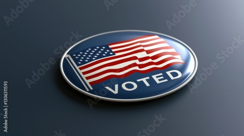 Patriotic USA Election Vote Badge Button Featuring the American Flag Symbol Displayed on Dark Blue photo