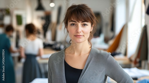 A poised young European female stands confidently in a fashion studio environment, showcasing modern design aesthetics and an inspiring creative atmosphere. Free Download A poised young European female stands confidently in a fashion studio environment, showcasing modern design aesthetics and an inspiring creative atmosphere. - GFXLoad