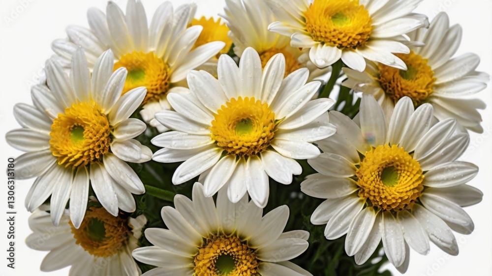 Fototapeta premium Close Up View of Lemon Yellow Daisies with White Petals and Vibrant Yellow Centers on White Background for Floral Design