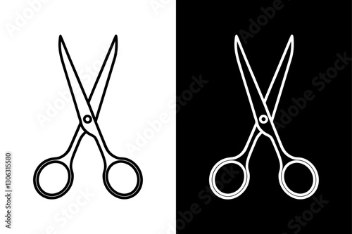 Simple Scissors Line  Icon High-Quality Black and White Silhouette Vector.