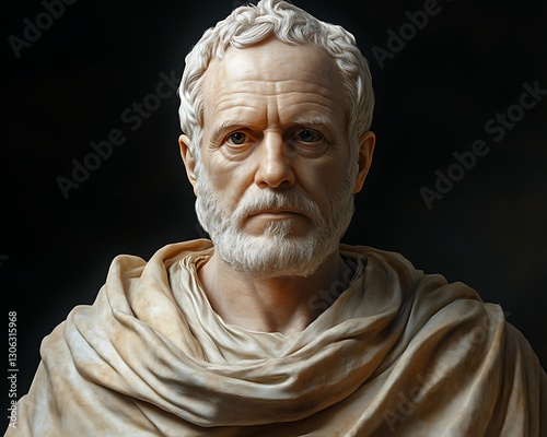Marble bust portrait on dark background