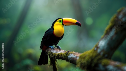 A focused capture of a toucan sitting on a branch photo