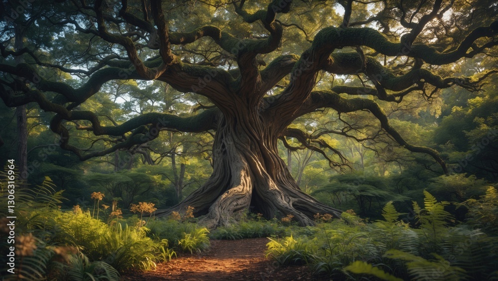 Naklejka premium tall image of an aged tree in a vibrant forest