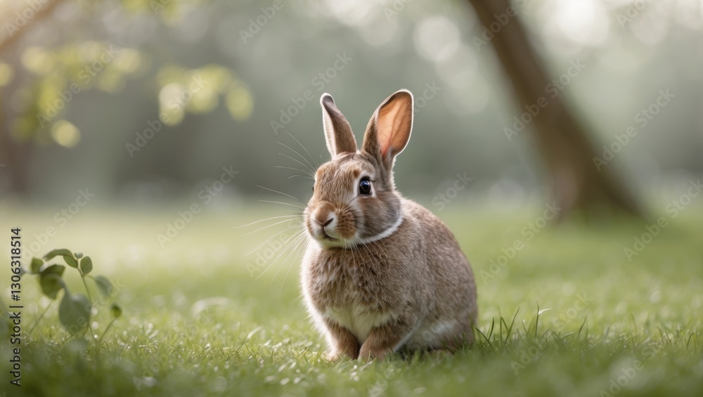 Fototapeta premium bunny resting in a grassy park